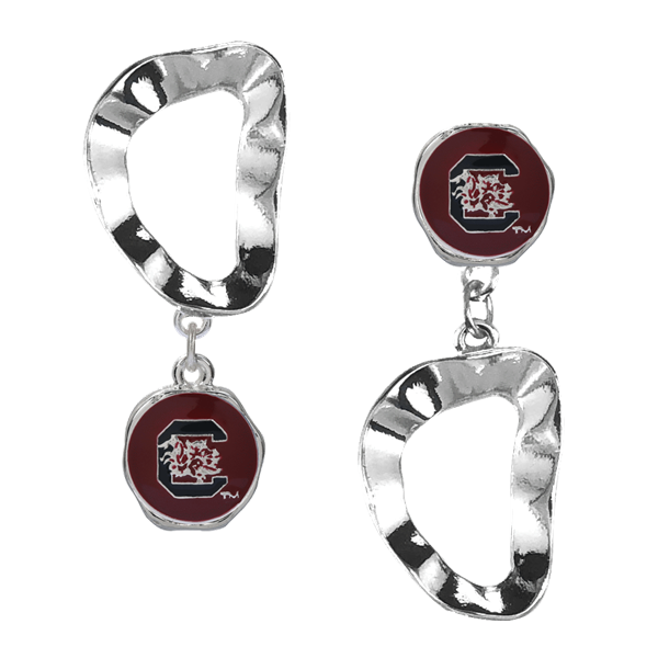 University of South Carolina Burgundy Logo Charm Wavy Flipped Stud Dangle Earrings