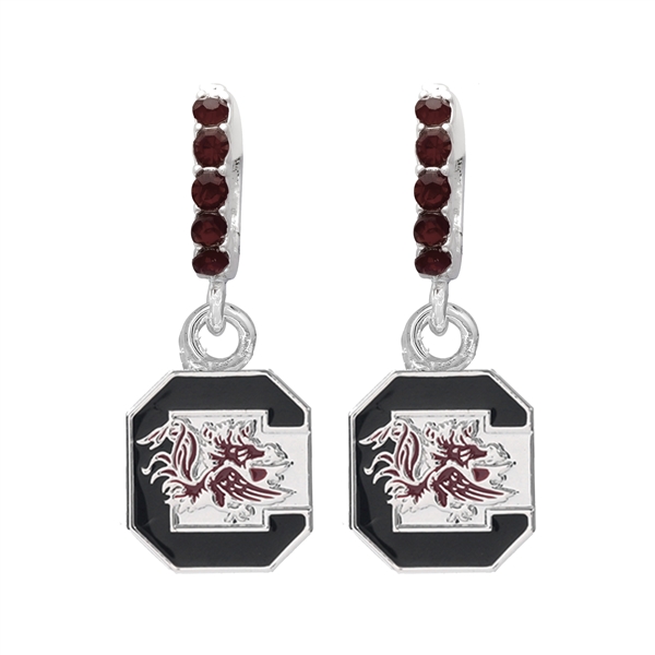 College Fashion Crystal University of South Carolina Logo Charm Cuff Hoop Dangle Earrings