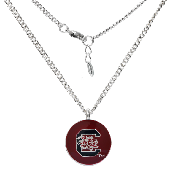 University of South Carolina Logo Team Colored Round Charm Silver Necklace