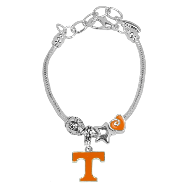 University of Tennessee Logo Team Colored Charms Silver Bracelet