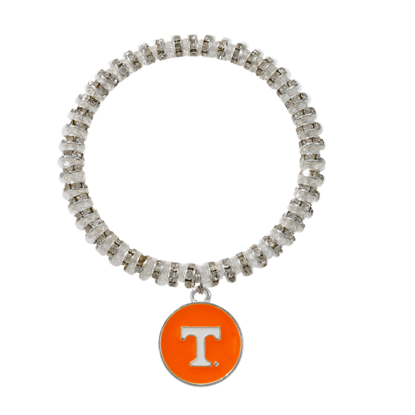 University of Tennessee Team Colored Round Logo Charm & Crystals Stretch Bracelet