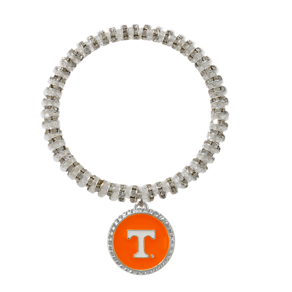 College Fashion Team Colored Crystal University of Tennessee Logo Charm Stretch Bracelet