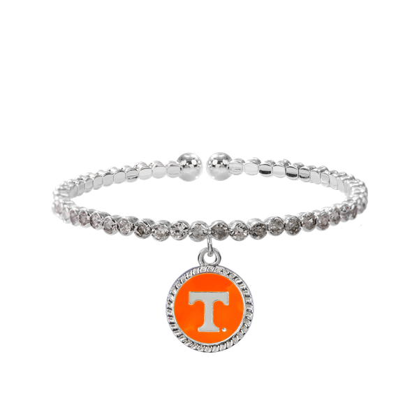 College Fashion Crystal University of Tennessee Logo Charm Cuff Bangle