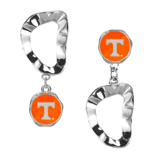 University of Tennessee Orange Logo Charm Wavy Flipped Stud Dangle Earrings