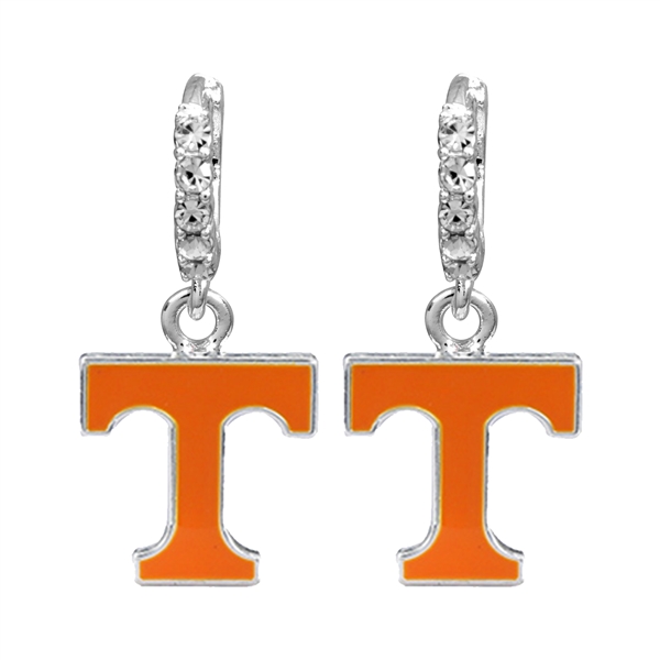 College Fashion Crystal University of Tennessee Logo Charm Cuff Hoop Dangle Earrings