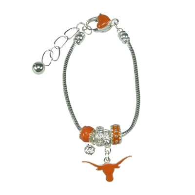 College Fashion Crystal University of Texas Logo Charms Betsy Bracelet