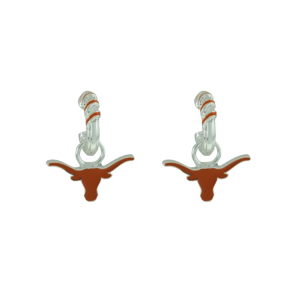 University of Texas Longhorns Logo Team Colored Stripes Silver Earrings