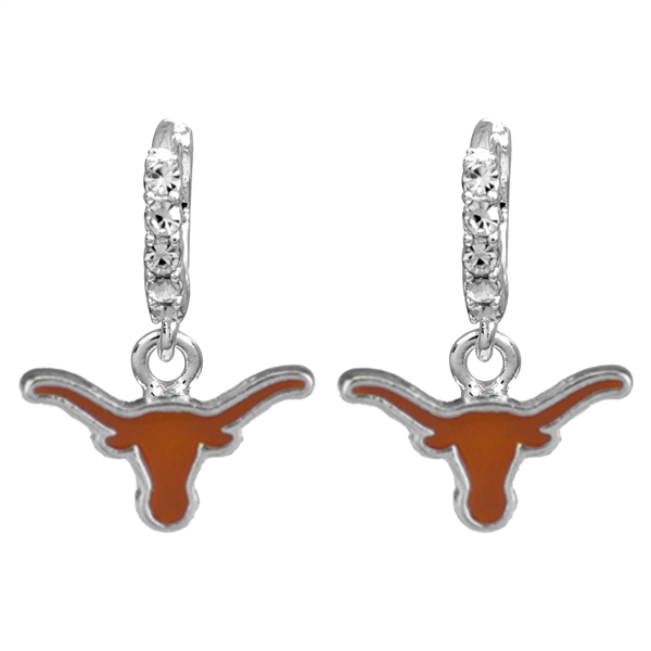 College Fashion Crystal University of Texas Logo Charm Cuff Hoop Dangle Electra Earrings