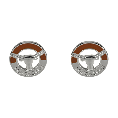 Two-Tone Circular Logo Studs Silver Earrings Texas Longhorn Bevo College Jewelry