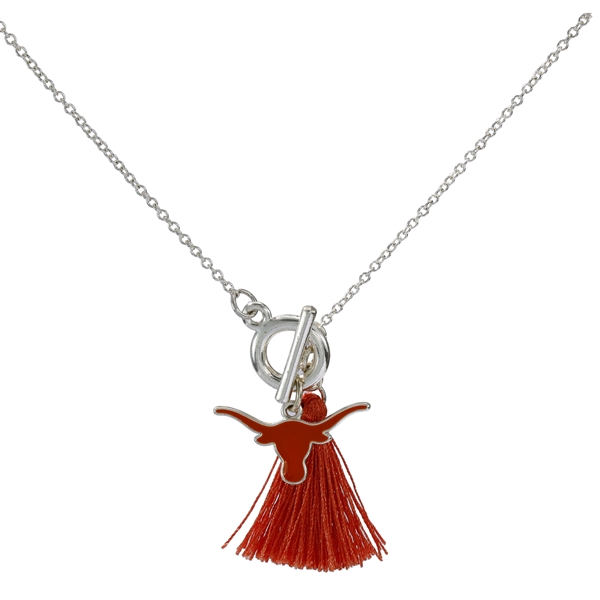 College Fashion University of Texas Logo Charm Tassel Norma Necklace Lobster Clasp
