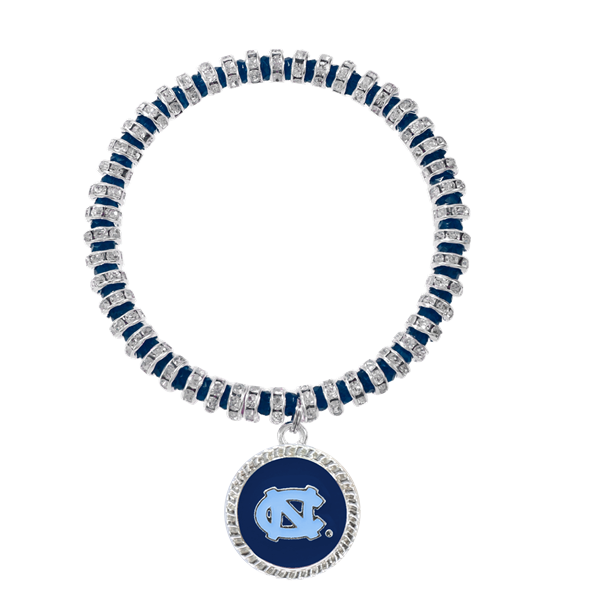College Fashion Team Colored Crystal University of North Carolina Logo Charm Stretch Bracelet