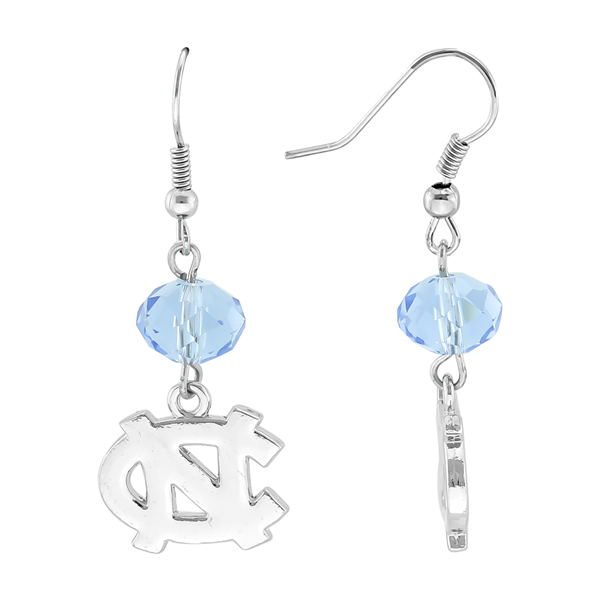 Silver Beaded Drop Earrings North Carolina Tar Heels