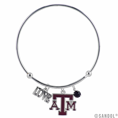 College Fashion Crystal Texas A&M University Logo Charm Tassel Beth Push Bangle Bracelet