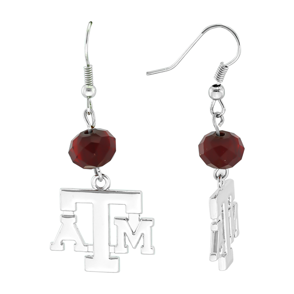 Silver Beaded Drop Earrings Texas A&M Aggies