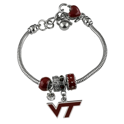 College Fashion Crystal â€‹Virginia Tech University Logo Charms Betsy Bracelet