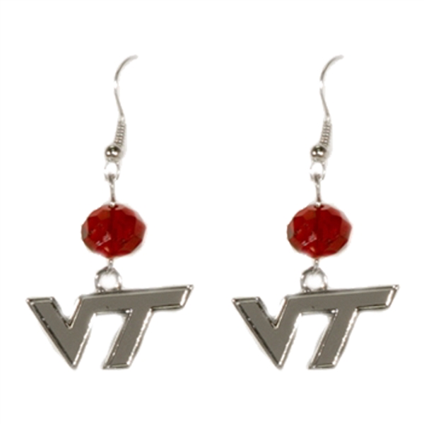 Silver Beaded Drop Earrings Virginia Tech Hokies