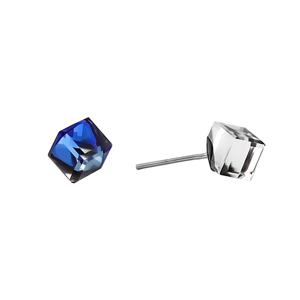 Fashion Sparkling 0.8mm Cobalt Blue Diamond Crystal Cube Stud Earrings