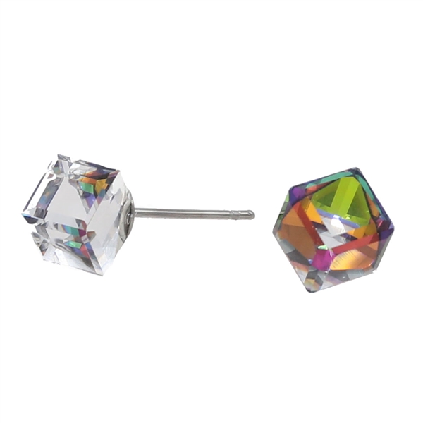 Fashion Sparkling 0.8mm Iridescent Diamond Crystal Cube Stud Earrings