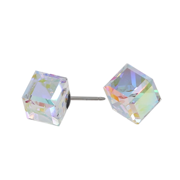 Fashion Sparkling 1mm Iridescent Crystal Cube Stud Earrings
