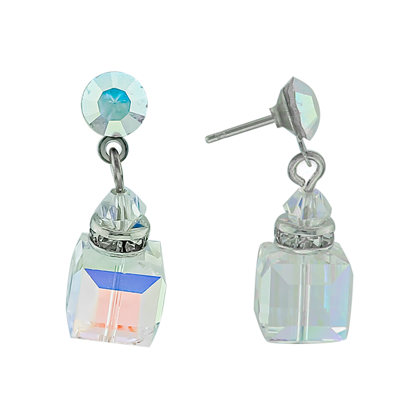 Fashion Sparkling 8mm Iridescent Crystal Post-Dangle Earrings