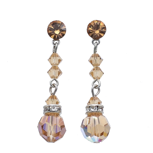 Fashion Light Smoked Topaz Crystal Tier Drop Earrings