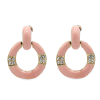 Simple Crystal Gold & Pink Round Dangle Clip-On Earrings