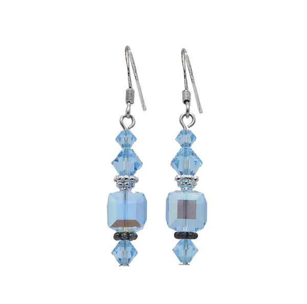 Fashion Squared Faceted Aquamarine Crystal Beads Fish Hook Earrings