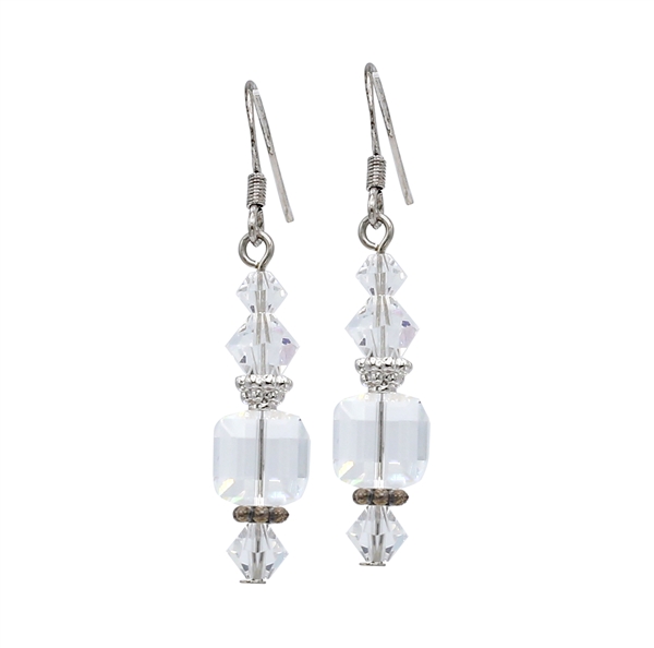 Fashion Squared Faceted Diamond Crystal Beads Fish Hook Earrings