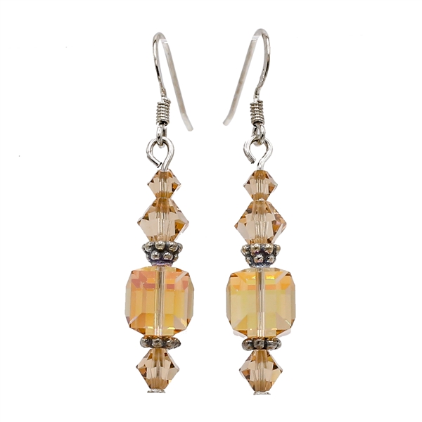 Fashion Squared Faceted Light Smoked Topaz Crystal Beads Fish Hook Earrings