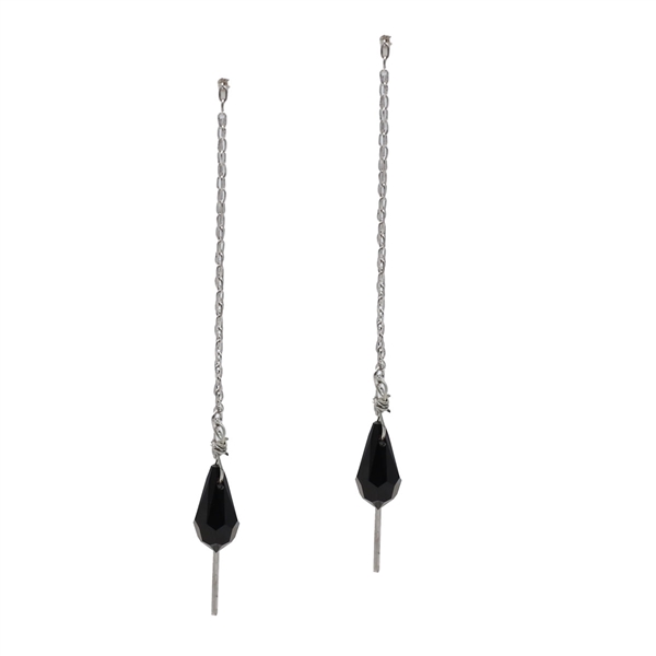 Stylish Black Crystal Threader Drop Earrings