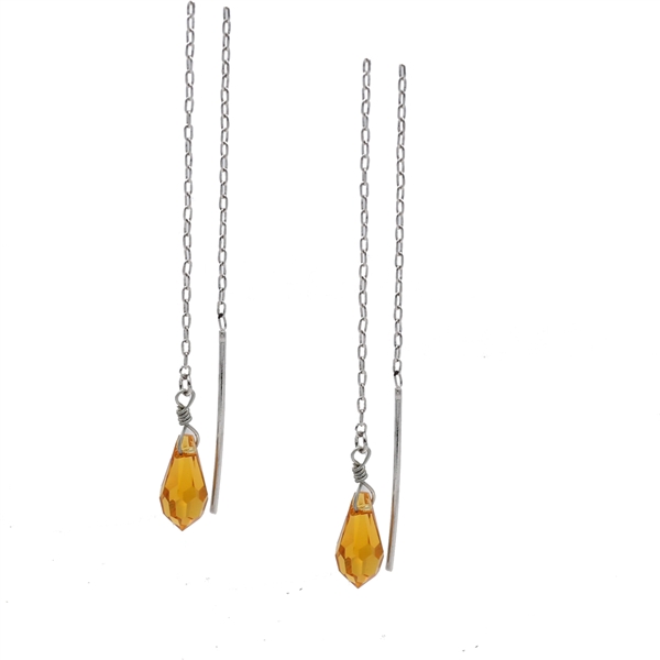 Stylish Orange Crystal Threader Drop Earrings