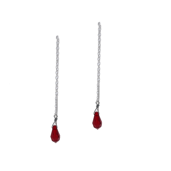 Stylish Red Crystal Threader Drop Earrings