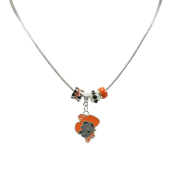 University of Oklahoma State Cowboys Logo Team Colored Charms Silver Necklace