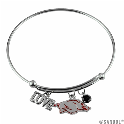 College Fashion Crystal University of Arkansas Logo Charm Tassel Beth Push Bangle Bracelet