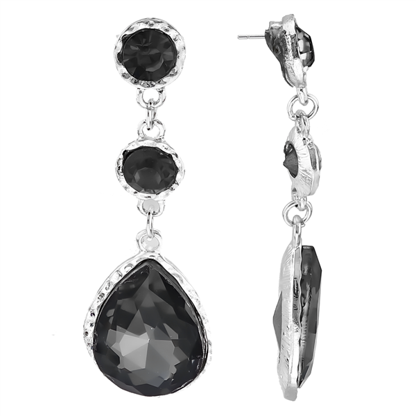 Trendy Fashionable Sparkling Black Crystal Stone Dangle Silver-Toned Stud Earrings