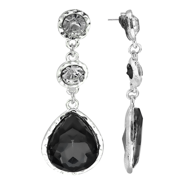 Trendy Fashionable Sparkling Clear & Black Crystal Stone Dangle Silver-Toned Stud Earrings