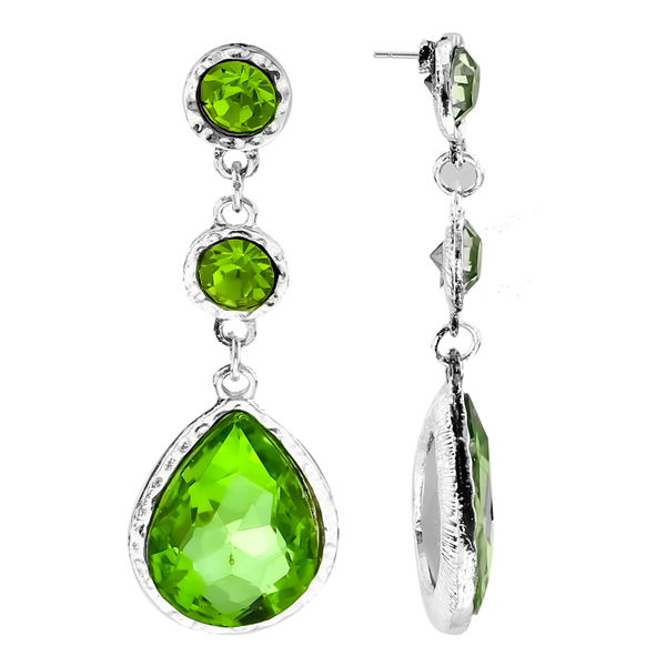 Trendy Fashionable Sparkling Green Crystal Stone Dangle Silver-Toned Stud Earrings