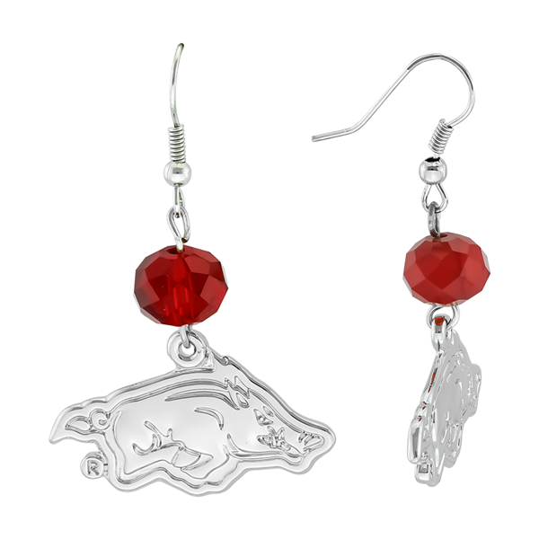 Silver Beaded Drop Earrings Arkansas Razorback