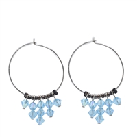 Beautiful Translucent Colored Faceted Beads Silver-Toned Wire Hoop Earrings