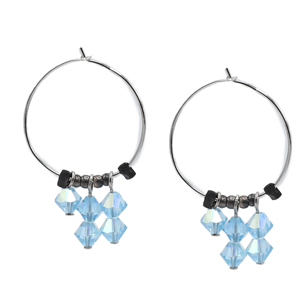 Beautiful Translucent Colored Faceted Beads Silver-Toned Wire Hoop Earrings