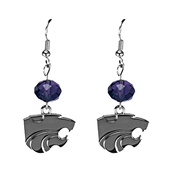 Silver Beaded Drop Earrings Kansas State Wildcat