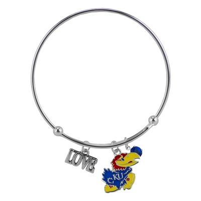 College Fashion Crystal University of Kansas Logo Charm Tassel Beth Push Bangle Bracelet