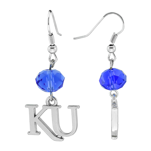 Silver Beaded Drop Earrings Kansas Jayhawk