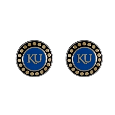 Round Pendant Earrings Kansas Rock Chalk Jayhawk