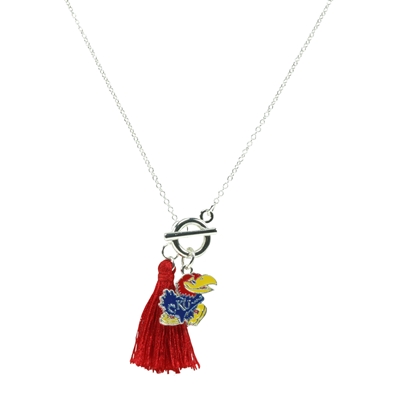 College Fashion University of Kansas Logo Charm Tassel Norma Necklace Lobster Clasp