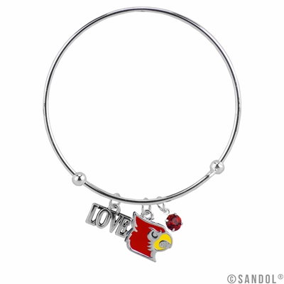 College Fashion Crystal University of Louisville Logo Charm Tassel Beth Push Bangle Bracelet