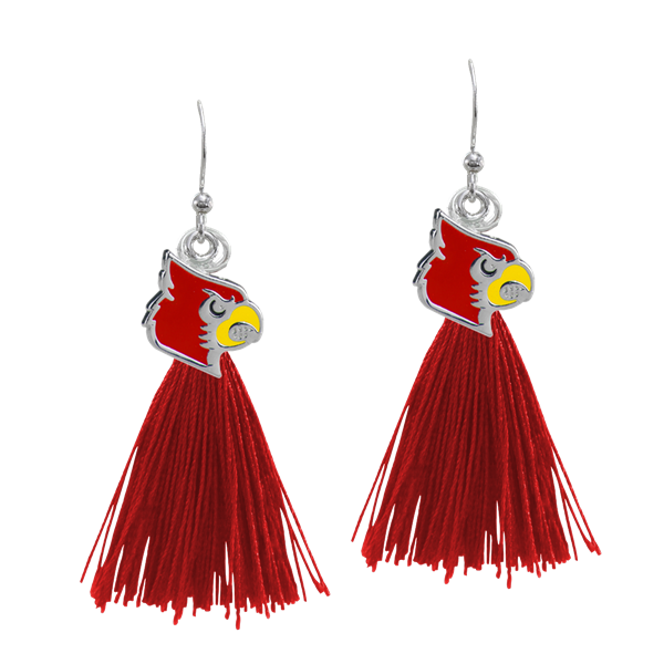 College Fashion University of Louisville Logo Charm Tassel Post Dangle Eambi Earrings