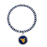 College Fashion Team Colored Crystal West Virginia University Logo Charm Stretch Bracelet