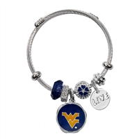 West Virginia University Team Colored Charms Logo Cable Bangle