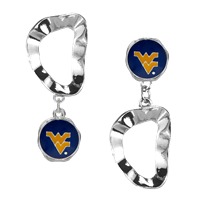 West Virginia University Navy Logo Charm Wavy Flipped Stud Dangle Earrings